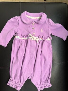Ralph Lauren Lavender Long-Sleeve Polo One-Piece with Ruffle Waist
